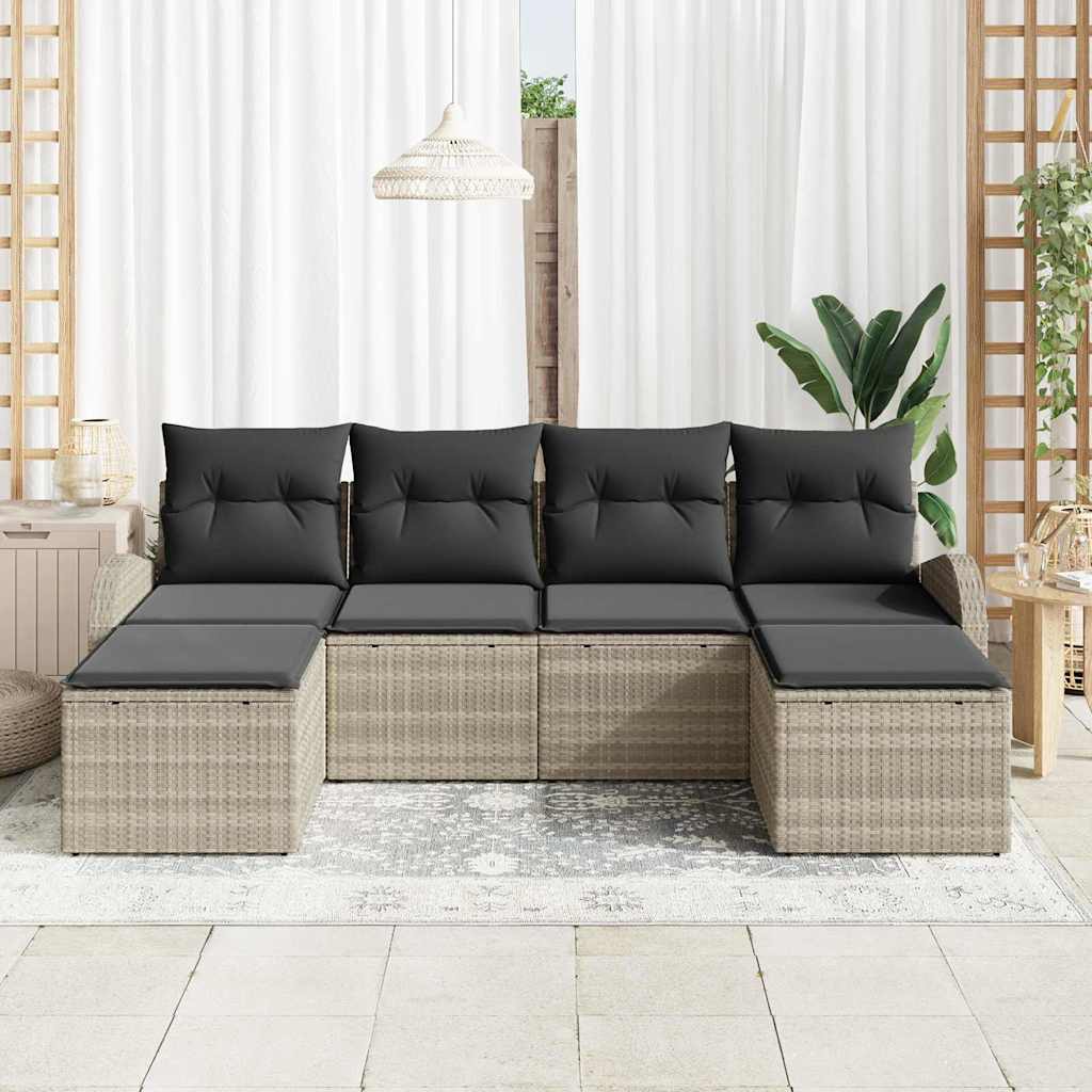 Σετ Καναπέ Κήπου με μαξιλάρι 6 pcs Ανοιχτό γκρι Πολυ Ρατάν