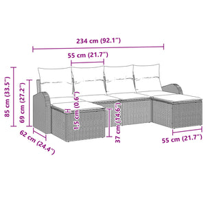 Σετ Καναπέ Κήπου με μαξιλάρι 6 pcs Καφέ Πολυ Ρατάν - Pakobazaar