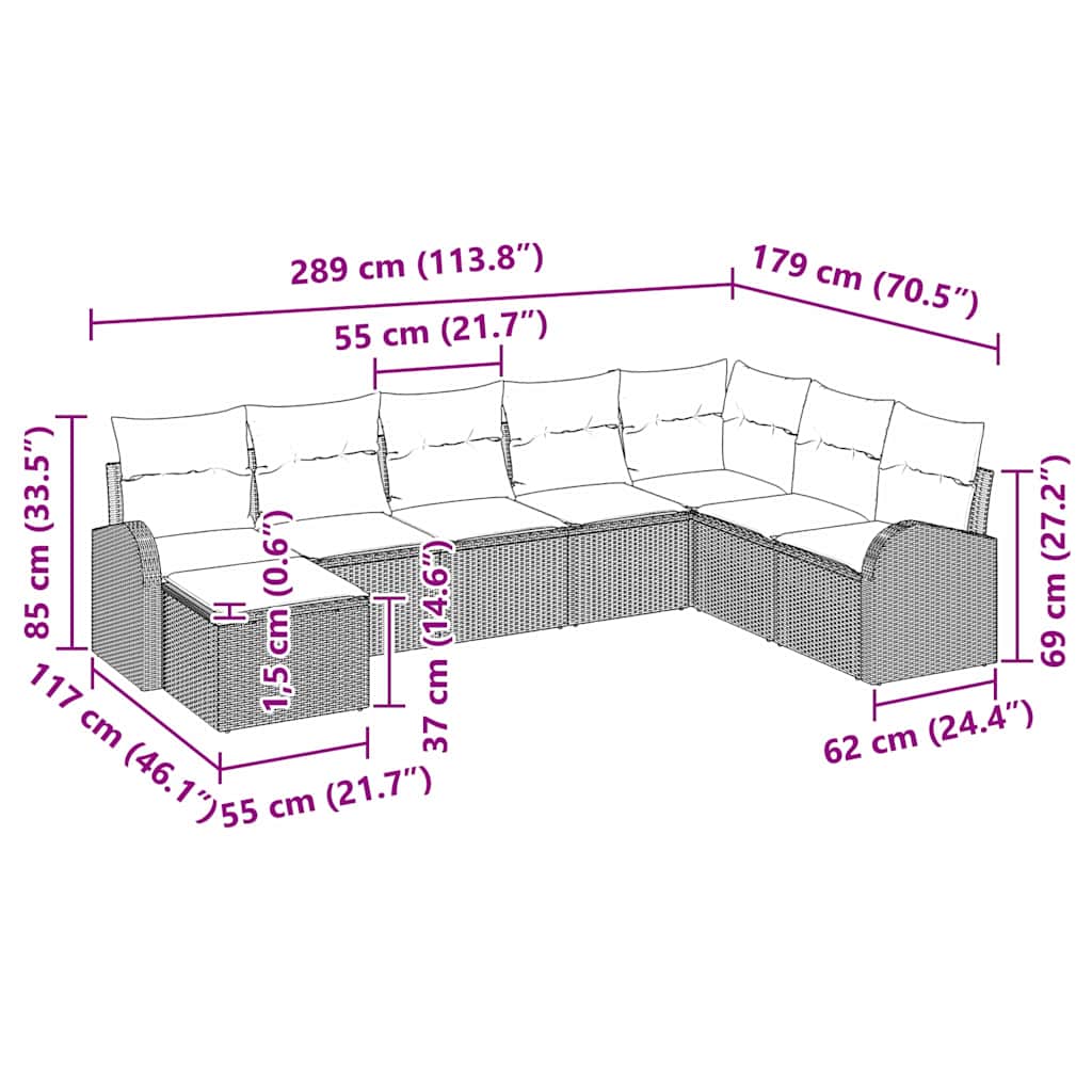 Σετ Καναπέ Κήπου με μαξιλάρι 8 pcs Ανοιχτό γκρι Πολυ ράταν