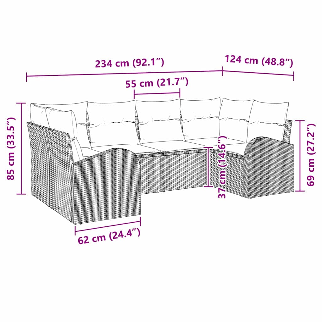 Σετ Καναπέ Κήπου με μαξιλάρι 6 pcs Μαύρο Πολυ Ρατάν - Pakobazaar