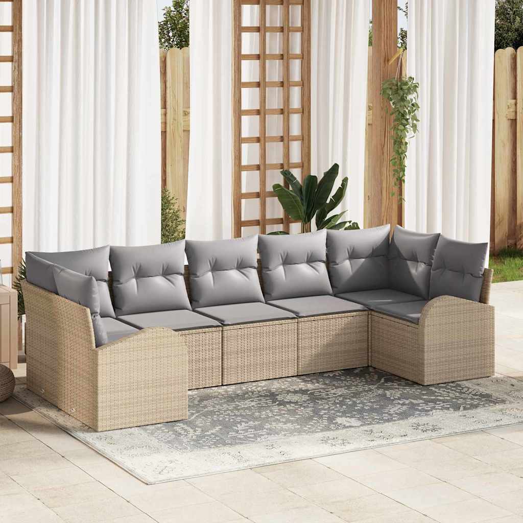 Σετ Καναπέ Κήπου με μαξιλάρι 7 pcs Μπεζ Πολυ Ρατάν