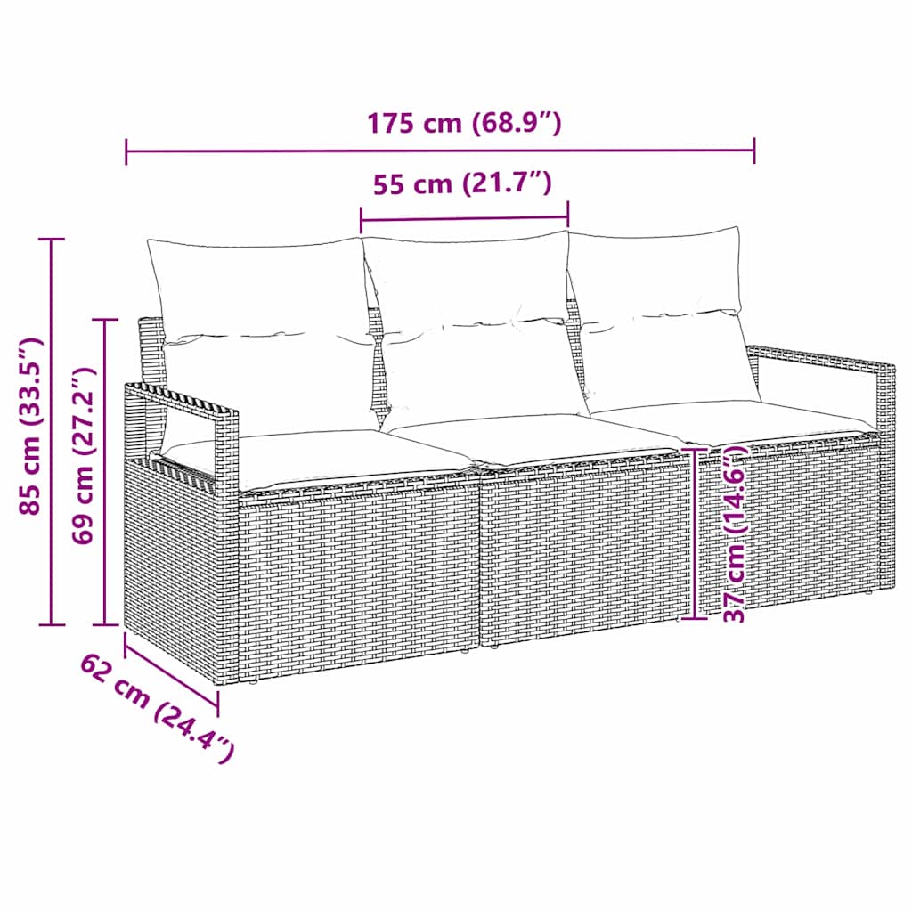 Σετ Καναπέ 3 pcs Μπεζ συνθετικό ρατάν