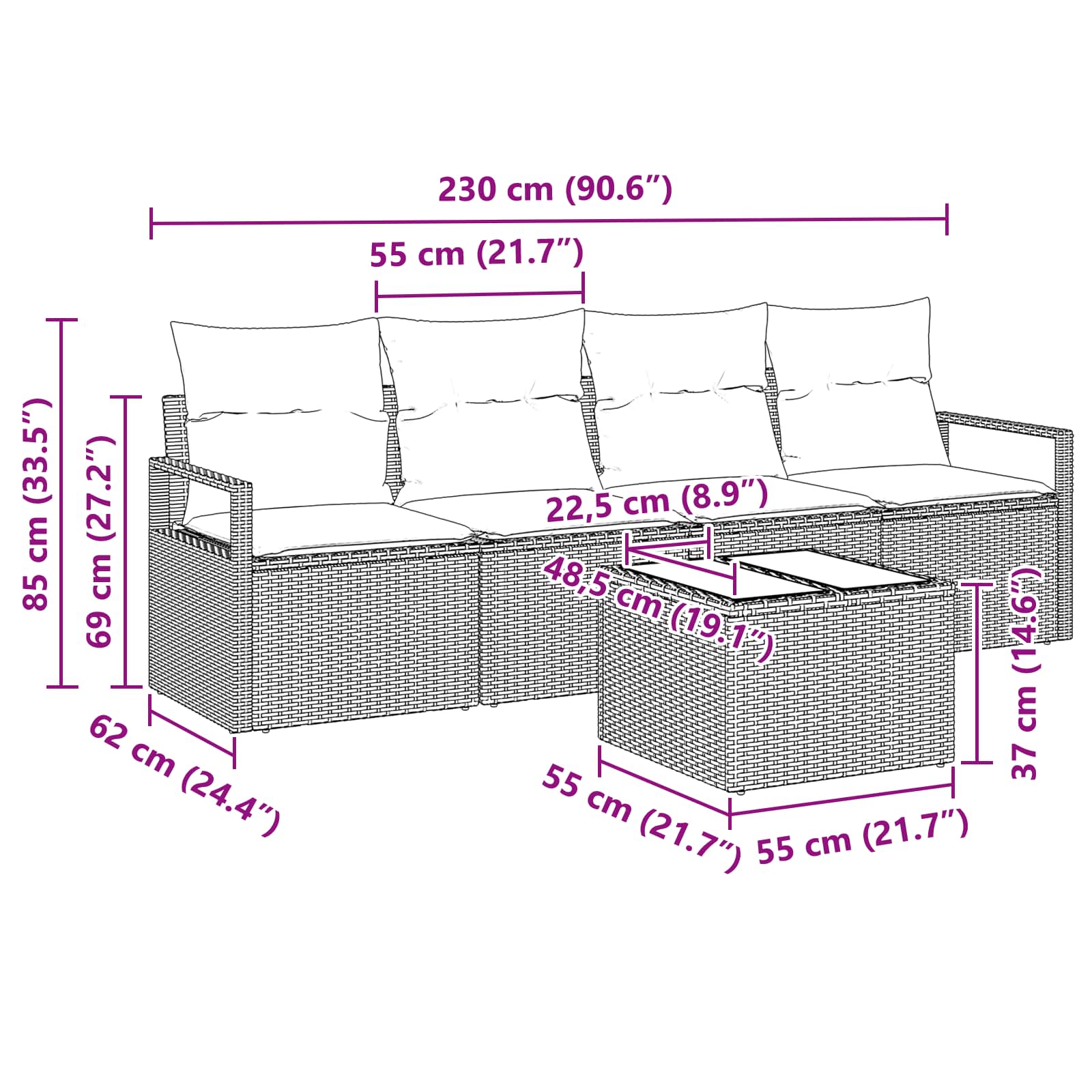 Σετ Καναπέ 5 pcs Γκρι και Μπλε συνθετικό ρατάν - Pakobazaar