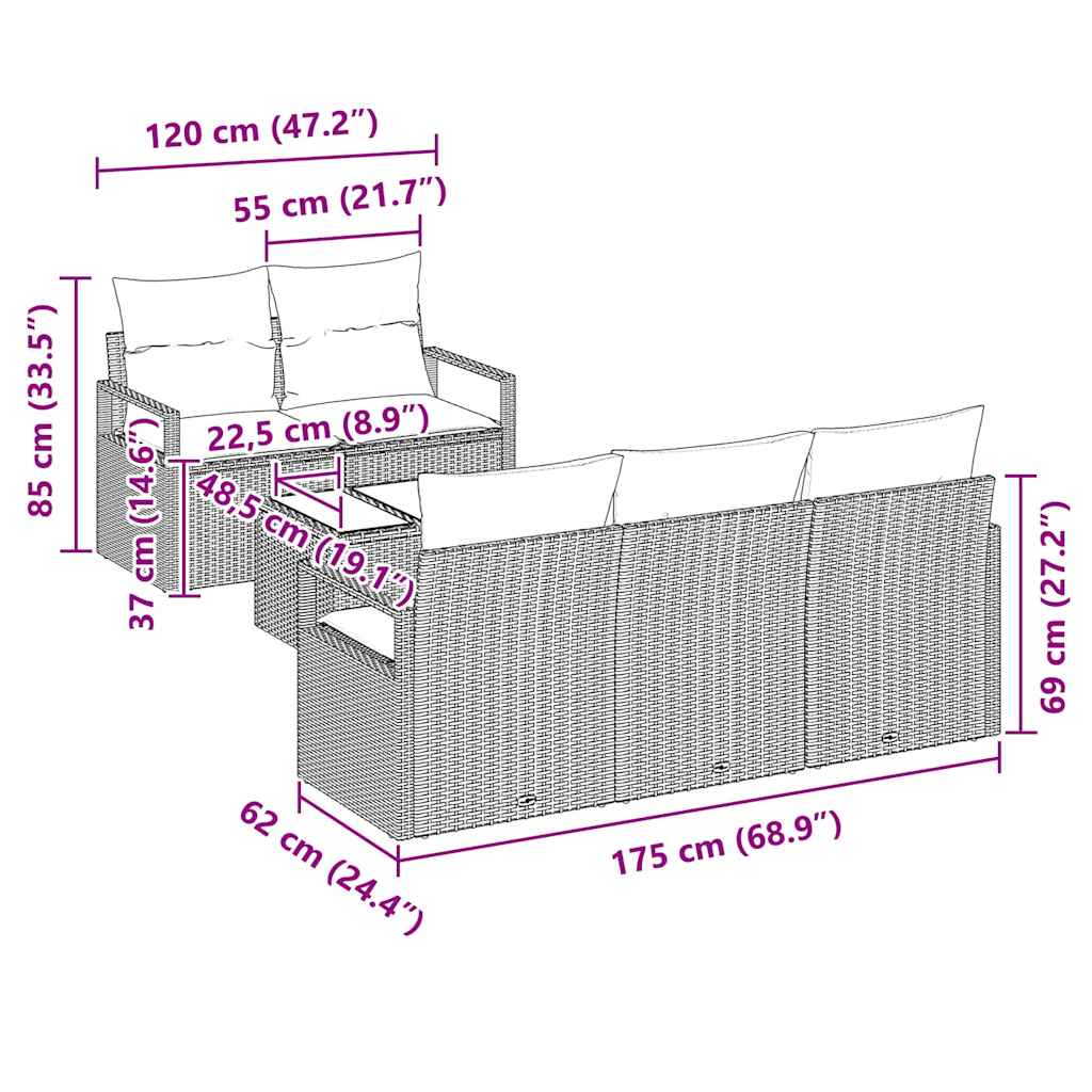 Σετ Καναπέ 6 pcs Ανοιχτό γκρι συνθετικό ρατάν