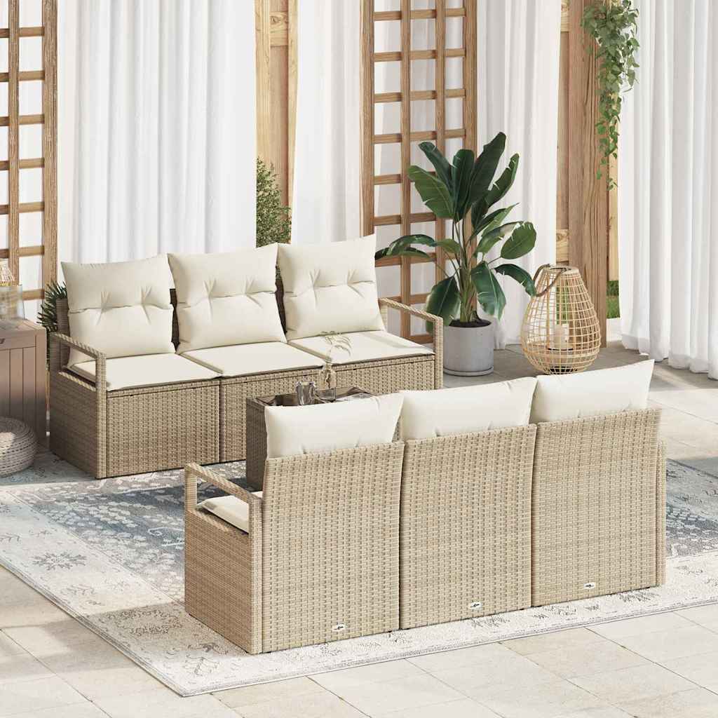 Σετ Καναπέ με μαξιλάρι 7 pcs Μπεζ και Κρέμα συνθετικό ρατάν