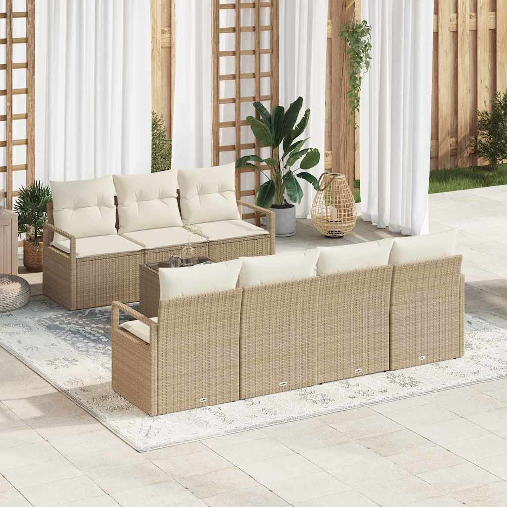 Σετ Καναπέ με μαξιλάρι 8 pcs Μπεζ και Κρέμα συνθετικό ρατάν - Pakobazaar