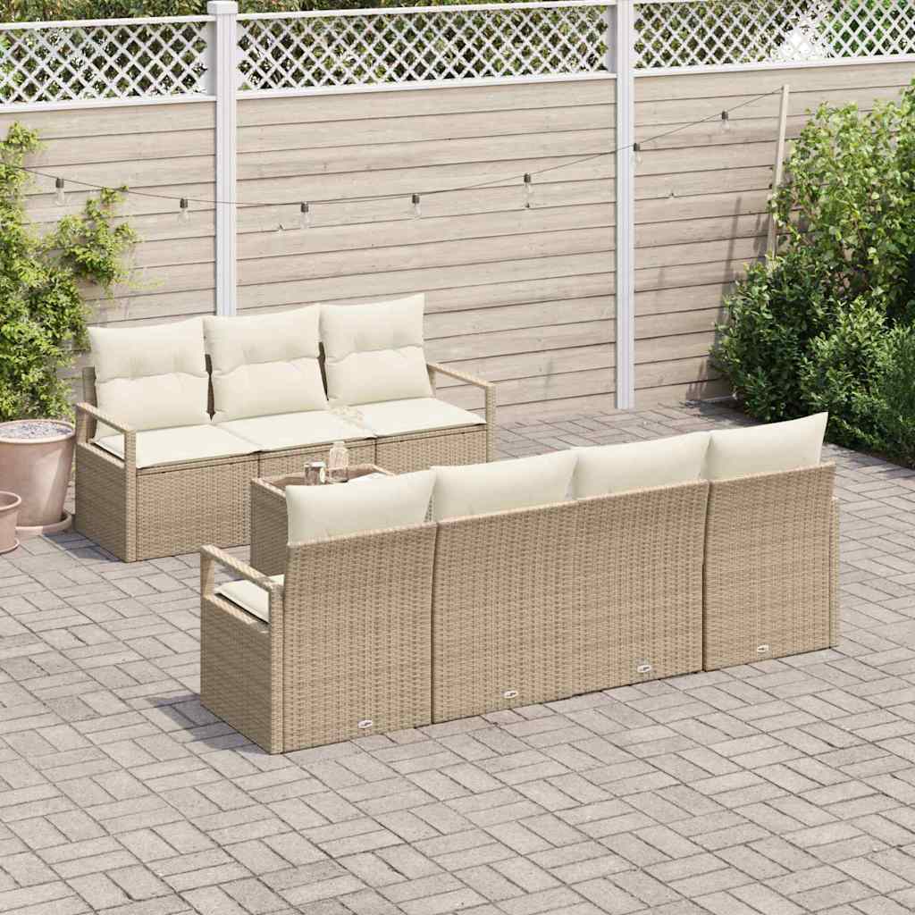 Σετ Καναπέ με μαξιλάρι 8 pcs Μπεζ και Κρέμα συνθετικό ρατάν - Pakobazaar