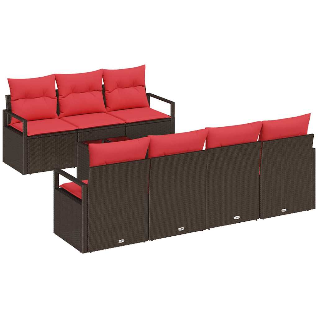 Σετ Καναπέ με μαξιλάρι 8 pcs Καφέ και Κόκκινο συνθετικό ρατάν - Pakobazaar
