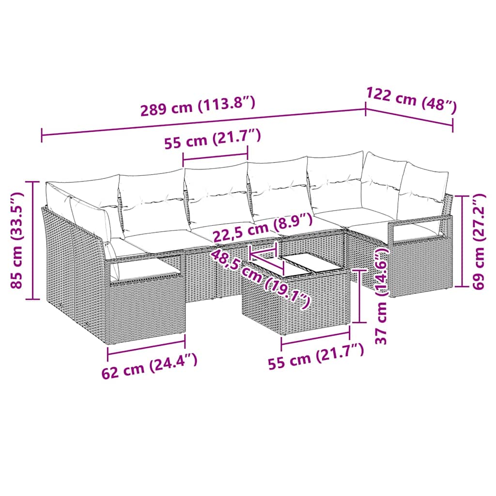 Σετ Καναπέ 8 pcs Καφέ και Κόκκινο συνθετικό ρατάν - Pakobazaar