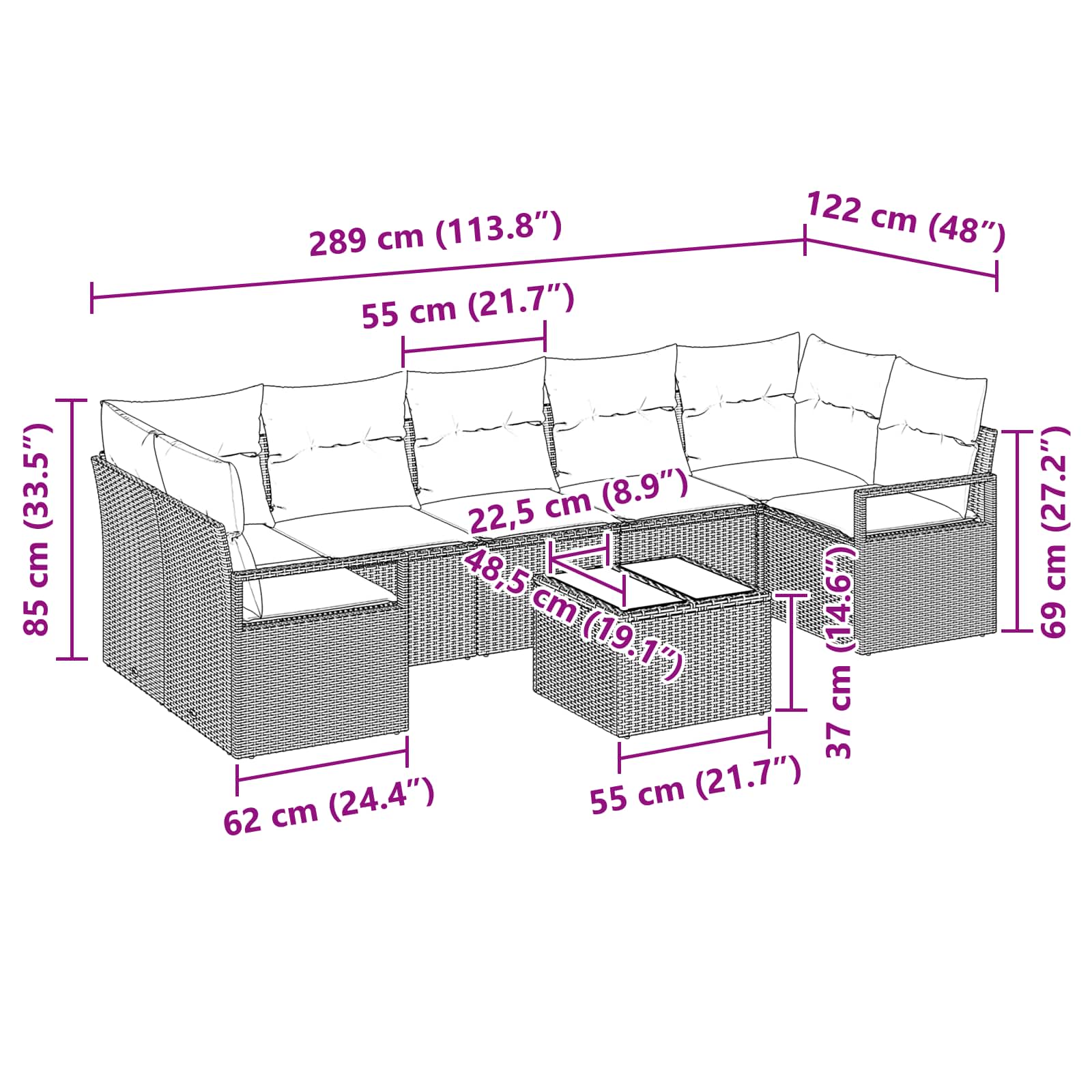 Σετ Καναπέ 8 pcs Γκρι συνθετικό ρατάν - Pakobazaar
