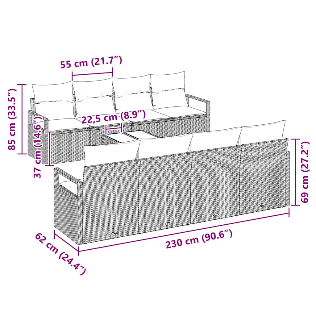 Σετ Καναπέ με μαξιλάρι 7 pcs Μαύρο και Κρέμα συνθετικό ρατάν - Pakobazaar