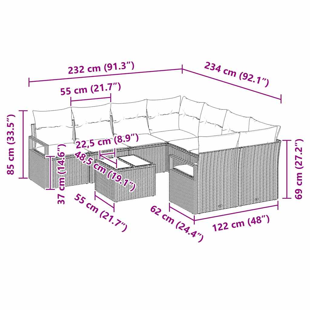 Σετ Καναπέ με μαξιλάρι 9 pcs Γκρι συνθετικό ρατάν