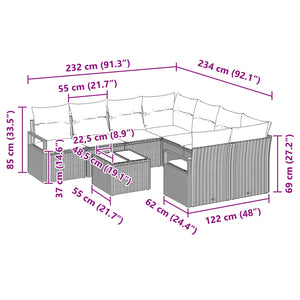 Σετ Καναπέ με μαξιλάρι 9 pcs Καφέ και Κόκκινο συνθετικό ρατάν - Pakobazaar