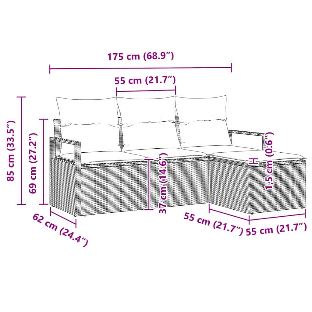 Σετ Καναπέ 4 pcs Μπεζ συνθετικό ρατάν