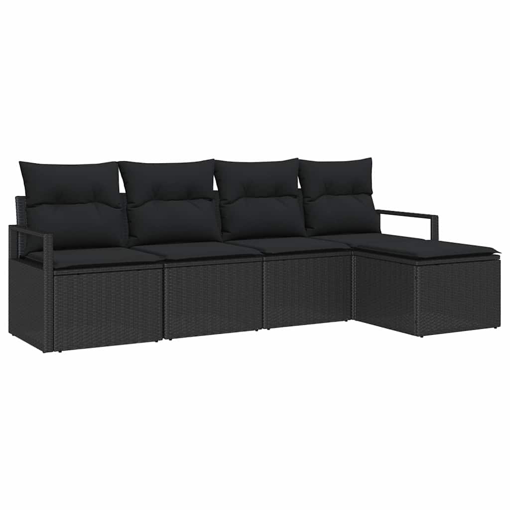Σετ Καναπέ με μαξιλάρι 5 pcs Μαύρο συνθετικό ρατάν - Pakobazaar