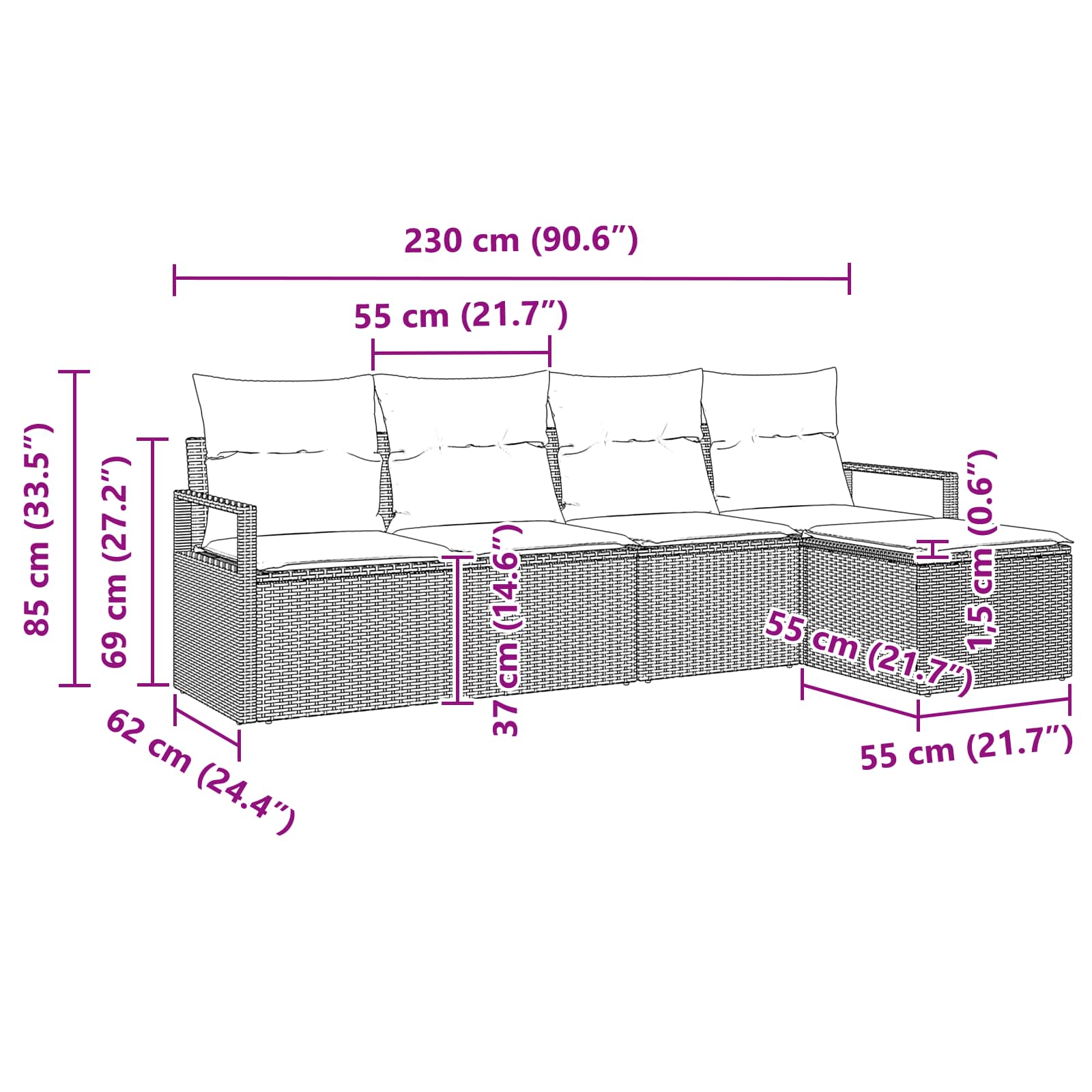 Σετ Καναπέ 5 pcs Μαύρο συνθετικό ρατάν - Pakobazaar