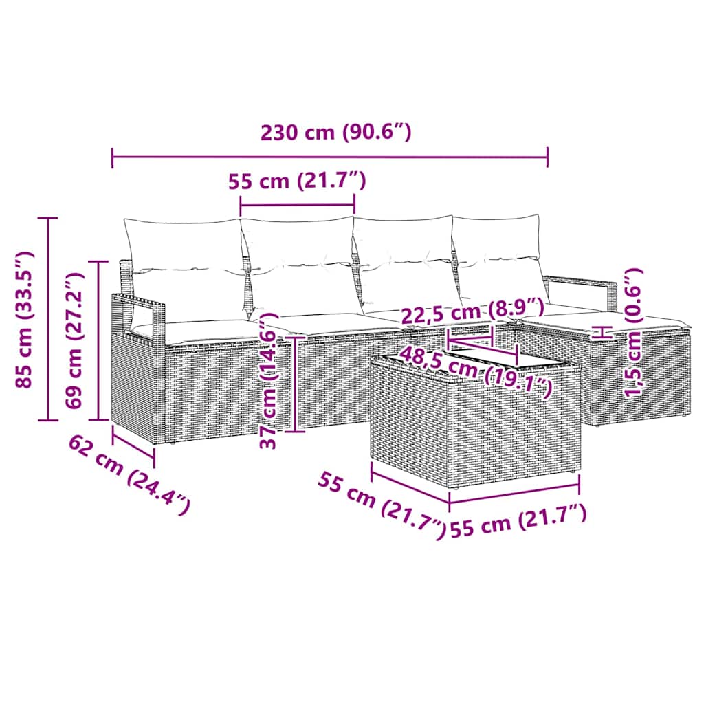Σετ Καναπέ με μαξιλάρι 6 pcs Μαύρο συνθετικό ρατάν - Pakobazaar