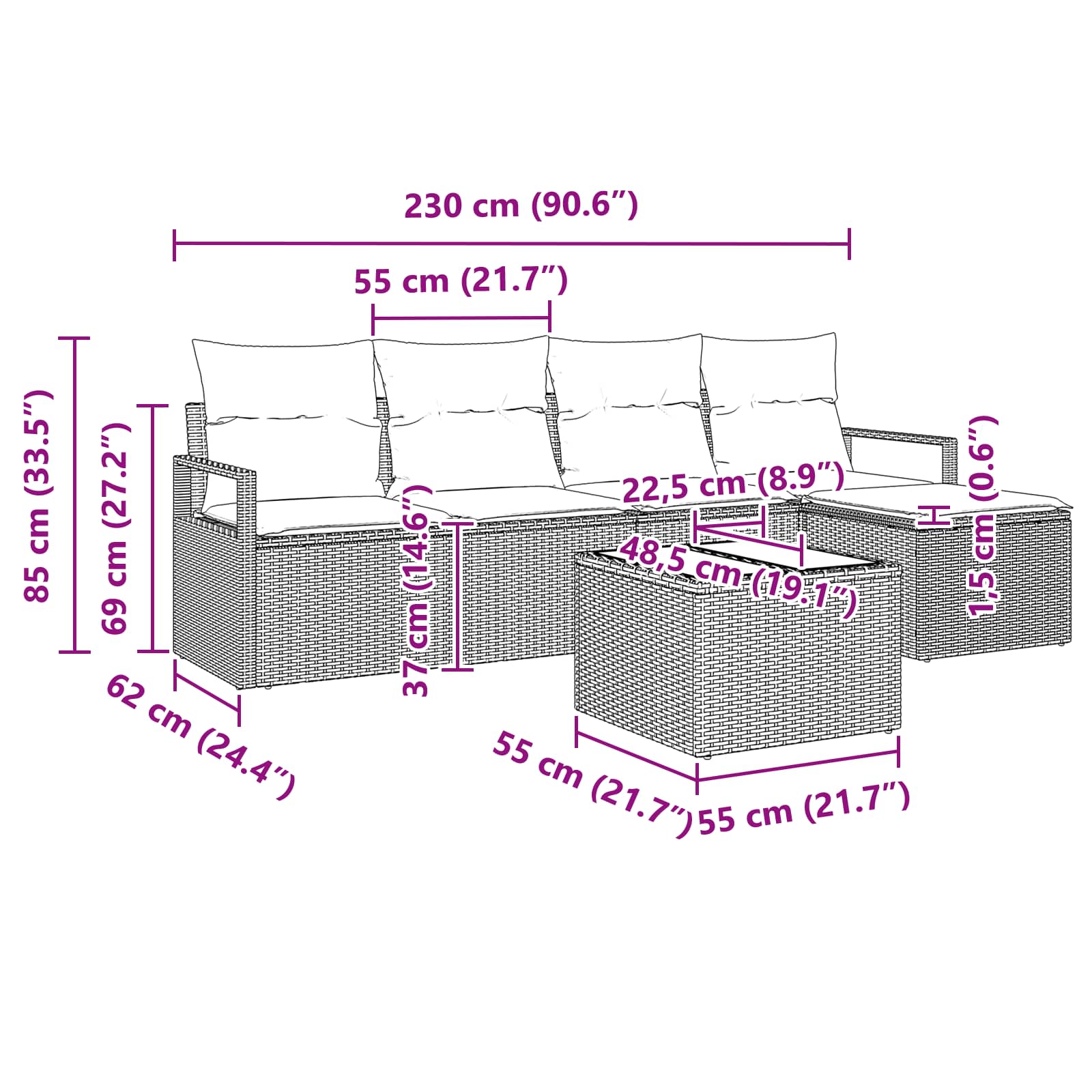 Σετ Καναπέ με μαξιλάρι 6 pcs Καφέ συνθετικό ρατάν - Pakobazaar