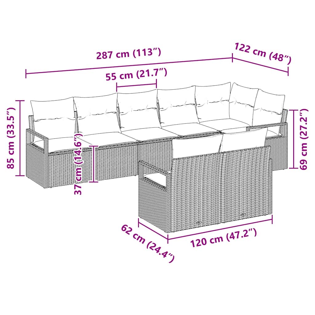 Σετ Καναπέ 8 pcs Μπεζ συνθετικό ρατάν