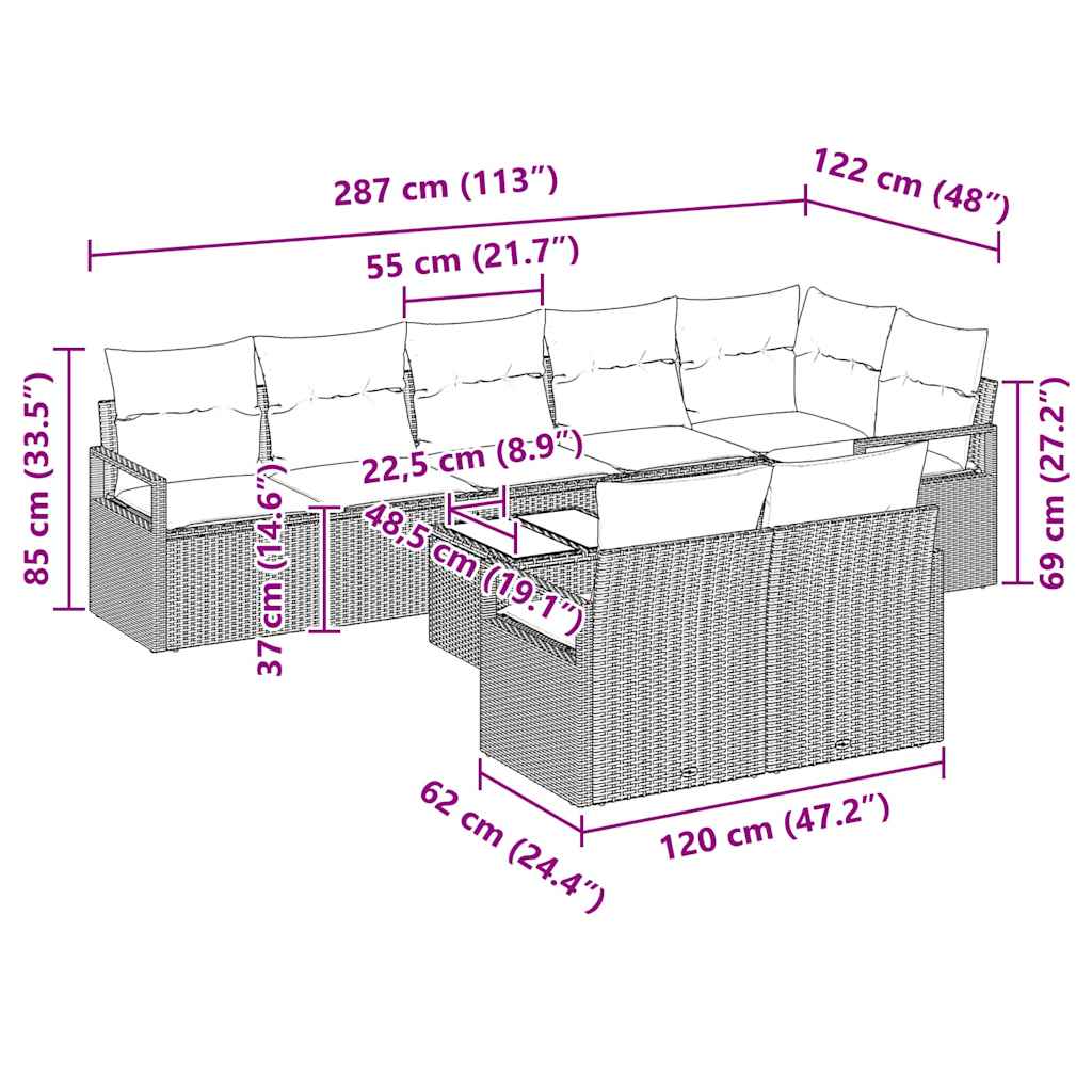 Σετ Καναπέ με μαξιλάρι 9 pcs Μαύρο συνθετικό ρατάν - Pakobazaar