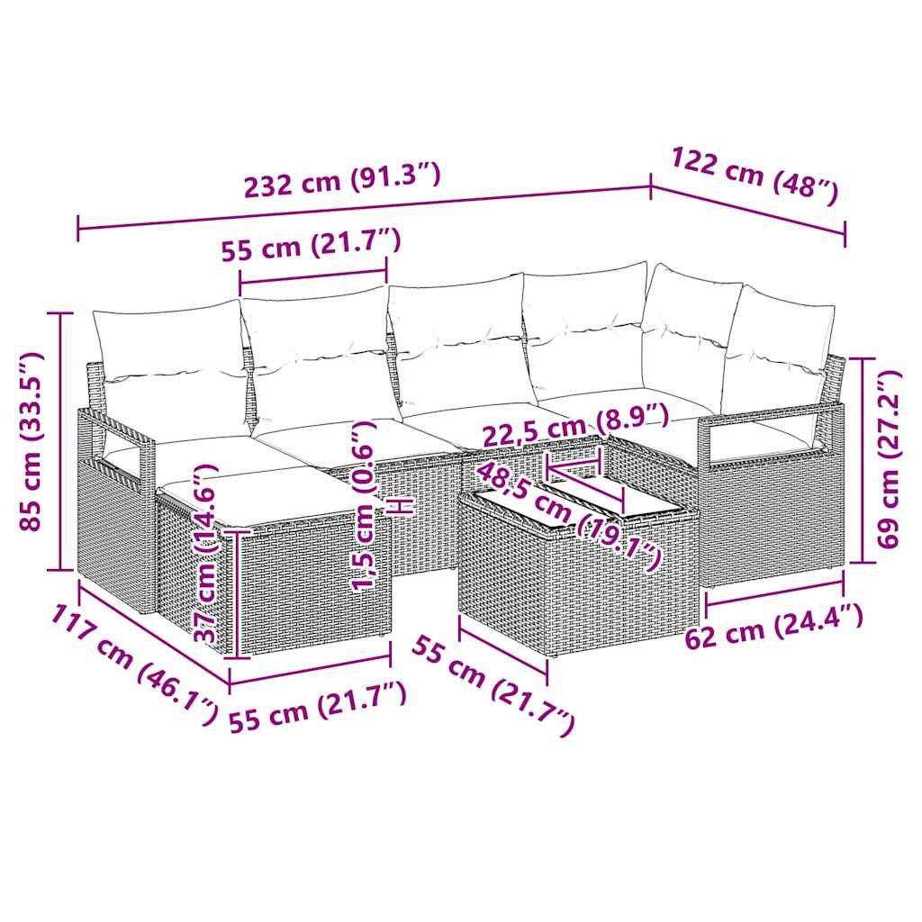 Σετ Καναπέ 7 pcs Γκρι συνθετικό ρατάν