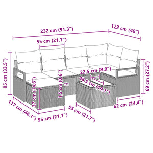 Σετ Καναπέ με μαξιλάρι 7 pcs Γκρι συνθετικό ρατάν - Pakobazaar