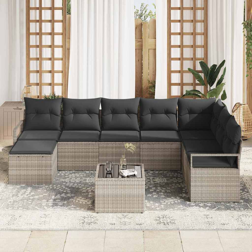 Σετ Καναπέ με μαξιλάρι 8 pcs Ανοιχτό γκρι συνθετικό ρατάν