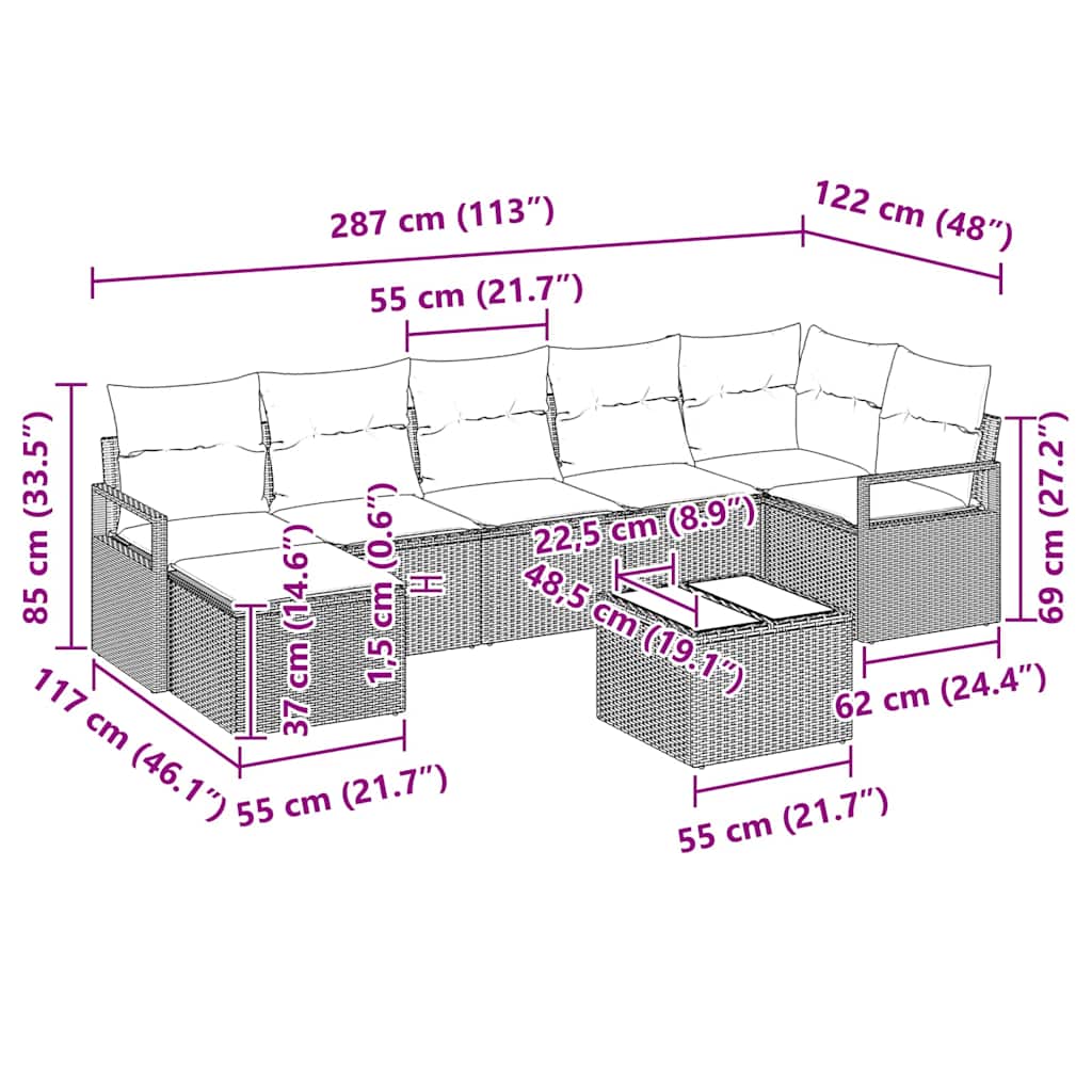 Σετ Καναπέ με μαξιλάρι 8 pcs Ανοιχτό γκρι συνθετικό ρατάν