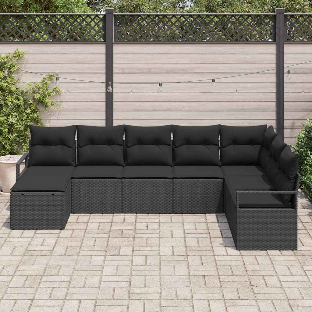 Σετ Καναπέ με μαξιλάρι 8 pcs Μαύρο συνθετικό ρατάν - Pakobazaar
