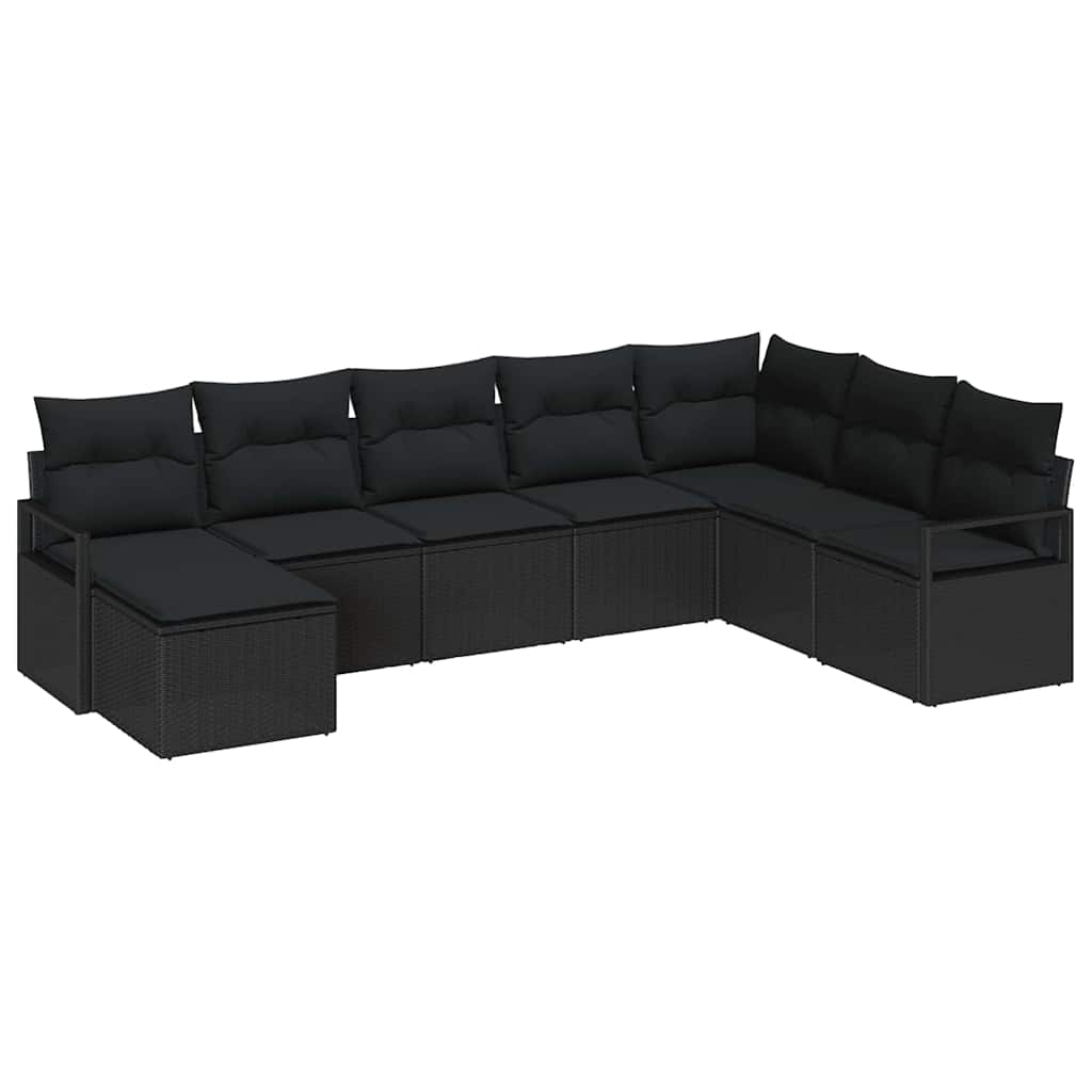 Σετ Καναπέ με μαξιλάρι 8 pcs Μαύρο συνθετικό ρατάν - Pakobazaar