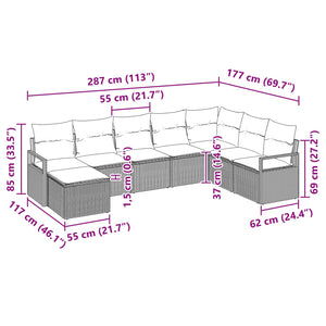 Σετ Καναπέ με μαξιλάρι 8 pcs Καφέ συνθετικό ρατάν - Pakobazaar