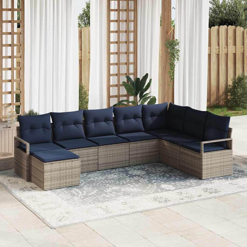 Σετ Καναπέ με μαξιλάρι 8 pcs Γκρι συνθετικό ρατάν - Pakobazaar