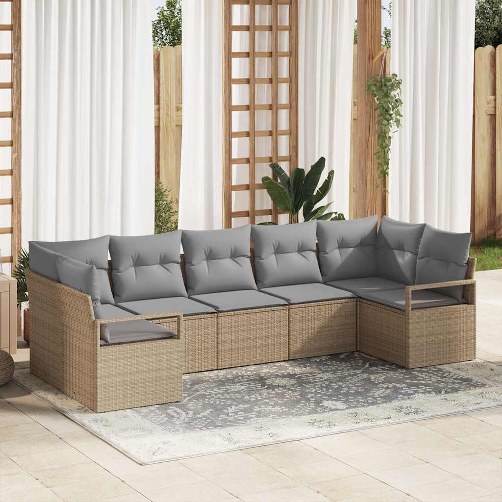 Σετ Καναπέ με μαξιλάρι 7 pcs Μπεζ συνθετικό ρατάν
