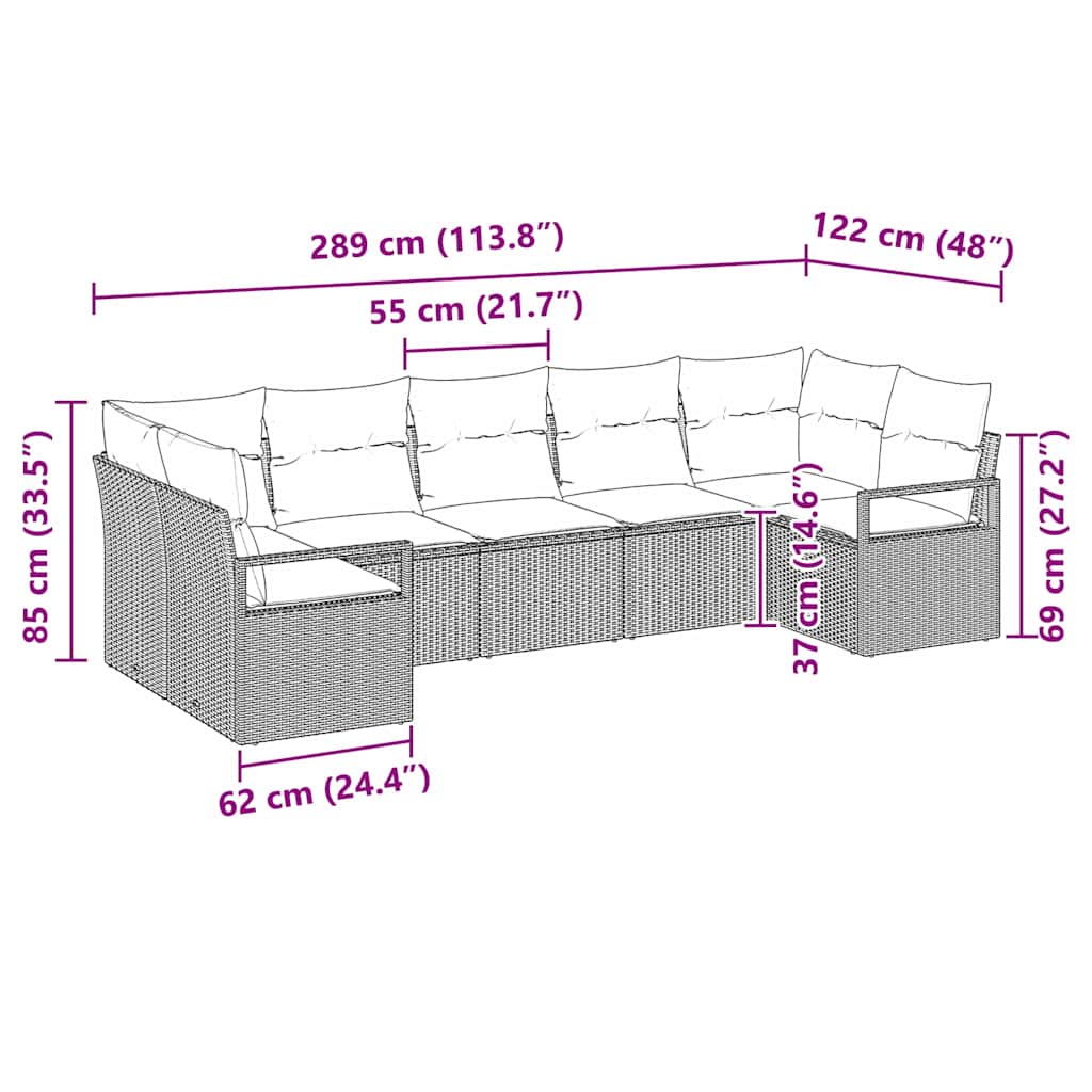 Σετ Καναπέ με μαξιλάρι 7 pcs Μπεζ συνθετικό ρατάν