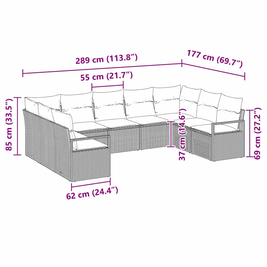 Σετ Καναπέ με μαξιλάρι 9 pcs Μπεζ συνθετικό ρατάν