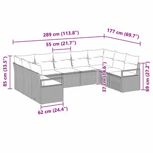 Σετ Καναπέ με μαξιλάρι 9 pcs Μαύρο συνθετικό ρατάν - Pakobazaar