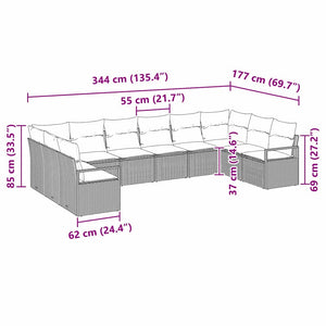 Σετ Καναπέ με μαξιλάρι 10 pcs Μαύρο συνθετικό ρατάν - Pakobazaar