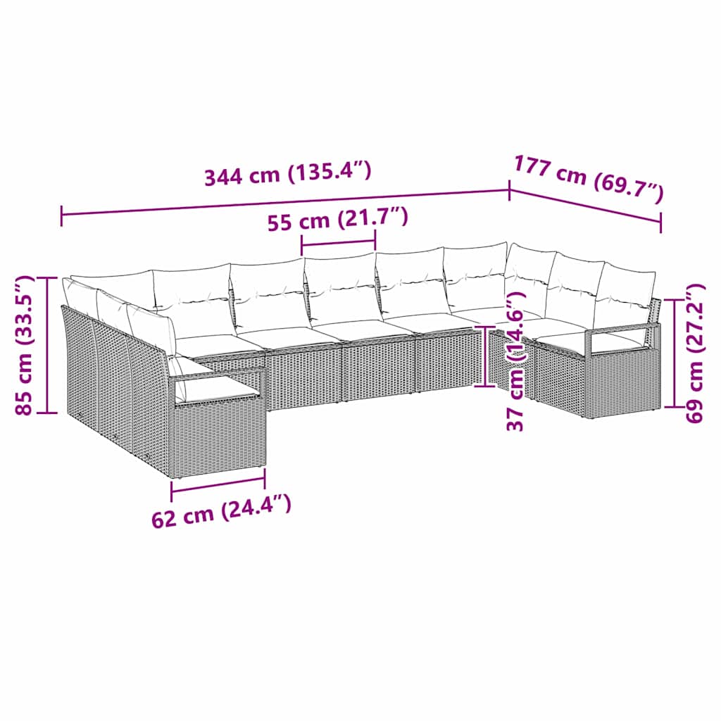 Σετ Καναπέ με μαξιλάρι 10 pcs Μπεζ συνθετικό ρατάν