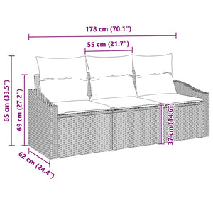 Σετ Καναπέ με μαξιλάρι 3 pcs Μαύρο συνθετικό ρατάν - Pakobazaar