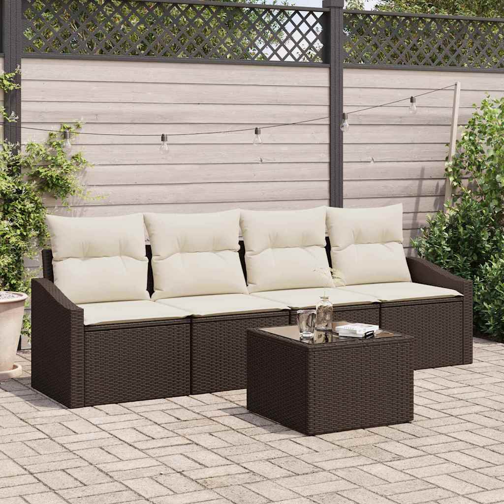 Σετ Καναπέ με μαξιλάρι 5 pcs Καφέ και Κρέμα συνθετικό ρατάν
