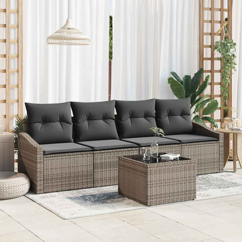 Σετ Καναπέ με μαξιλάρι με μαξιλάρι 5 pcs Γκρι συνθετικό ρατάν