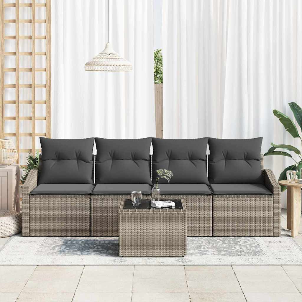 Σετ Καναπέ με μαξιλάρι με μαξιλάρι 5 pcs Γκρι συνθετικό ρατάν