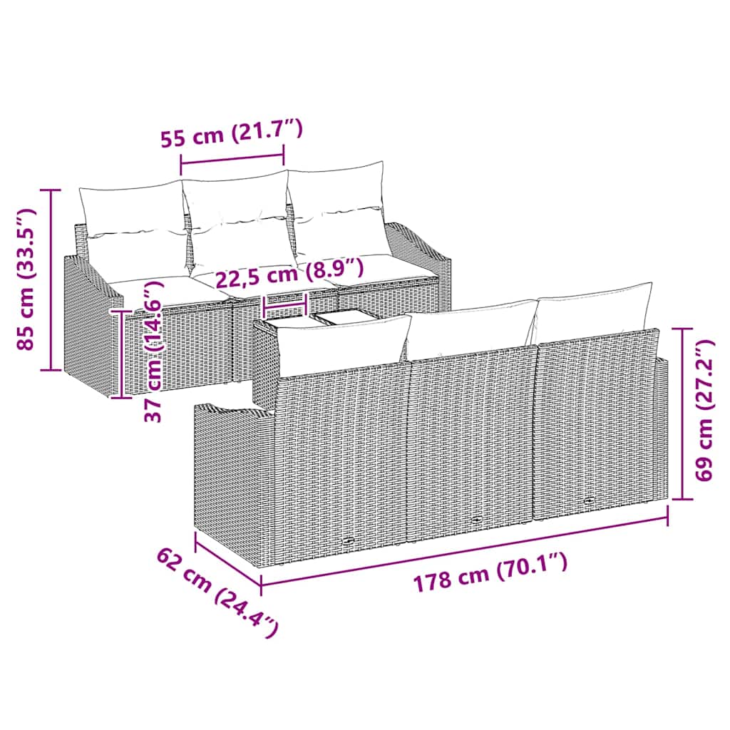 Σετ Καναπέ με μαξιλάρι 7 pcs Μαύρο και Κρέμα συνθετικό ρατάν