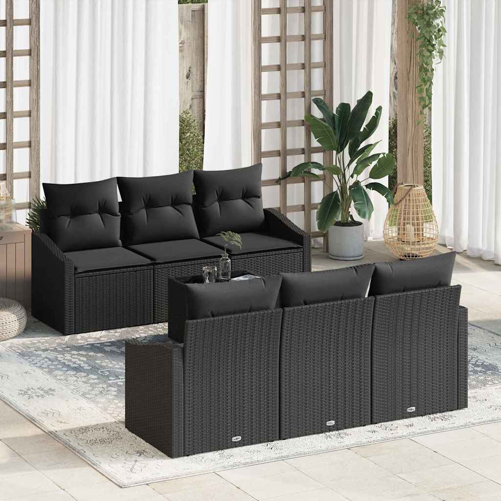 Σετ Καναπέ με μαξιλάρι με μαξιλάρι 7 pcs Μαύρο συνθετικό ρατάν - Pakobazaar