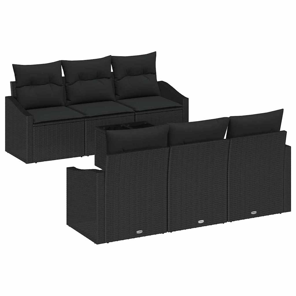 Σετ Καναπέ με μαξιλάρι με μαξιλάρι 7 pcs Μαύρο συνθετικό ρατάν - Pakobazaar