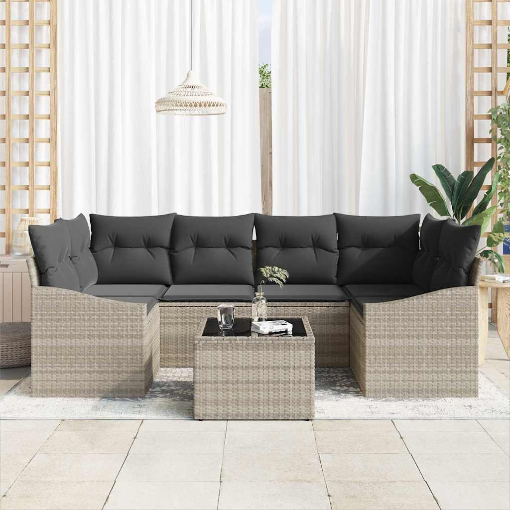 Σετ Καναπέ με μαξιλάρι 7 pcs Ανοιχτό γκρι συνθετικό ρατάν