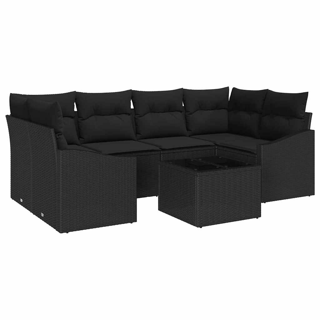 Σετ Καναπέ με μαξιλάρι με μαξιλάρι 7 pcs Μαύρο συνθετικό ρατάν