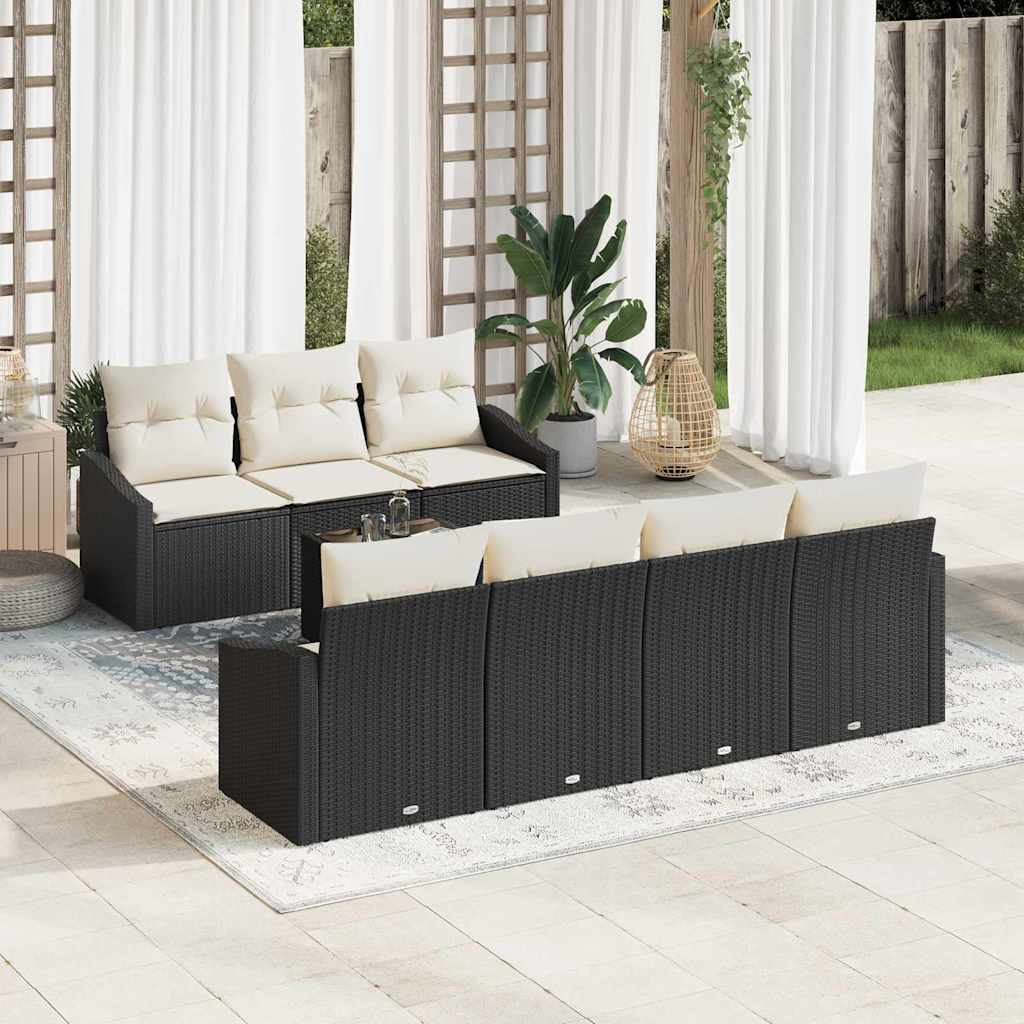 Σετ Καναπέ με μαξιλάρι 8 pcs Μαύρο και Κρέμα συνθετικό ρατάν
