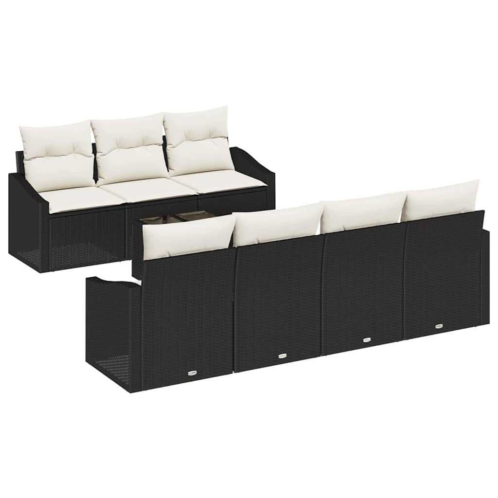 Σετ Καναπέ με μαξιλάρι 8 pcs Μαύρο και Κρέμα συνθετικό ρατάν