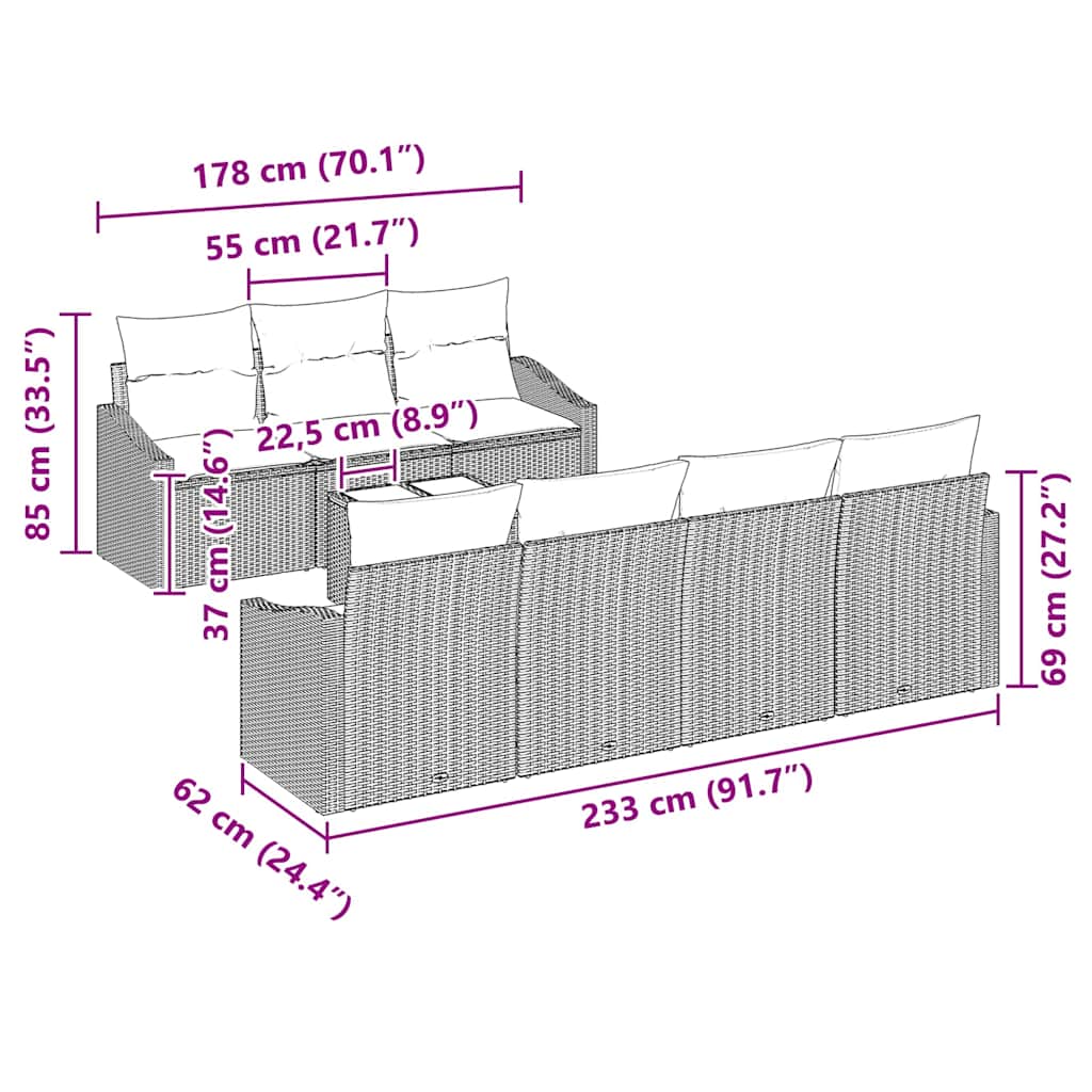 Σετ Καναπέ 8 pcs Μπέζ και Ανοιχτό Γκρι συνθετικό ρατάν